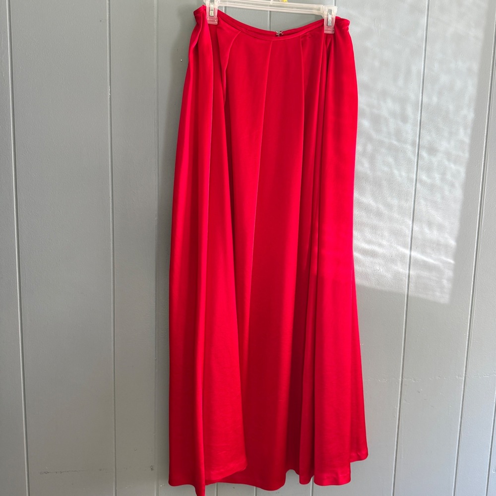 Carmen Marc Valvo Red Satin Pleated Maxi Skirt M/L Vintage‎ 90s Evening USA